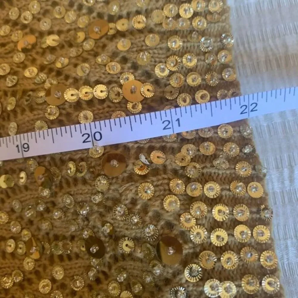 Vtg 60s Gold Sequin Knit Lace Sweater Vest Wool Hand Beaded Holiday Mod sz 40 - Picture 6 of 9